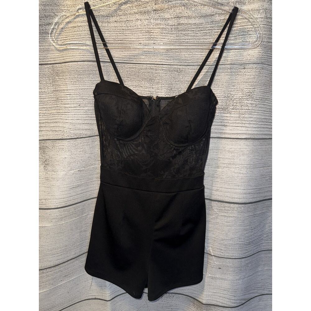 Women’s Charlotte Russe Spaghetti Strap Black Lace Shorts Romper Extra Small XS